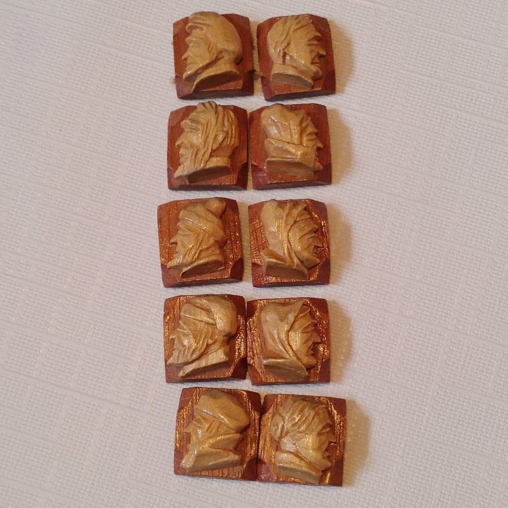 Vintage Wooden Face Beads Hand Carved Lot of 10